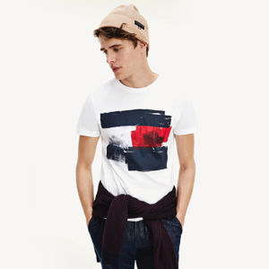 Tommy Hilfiger pánské bílé tričko Flag Paint - L (YBR)